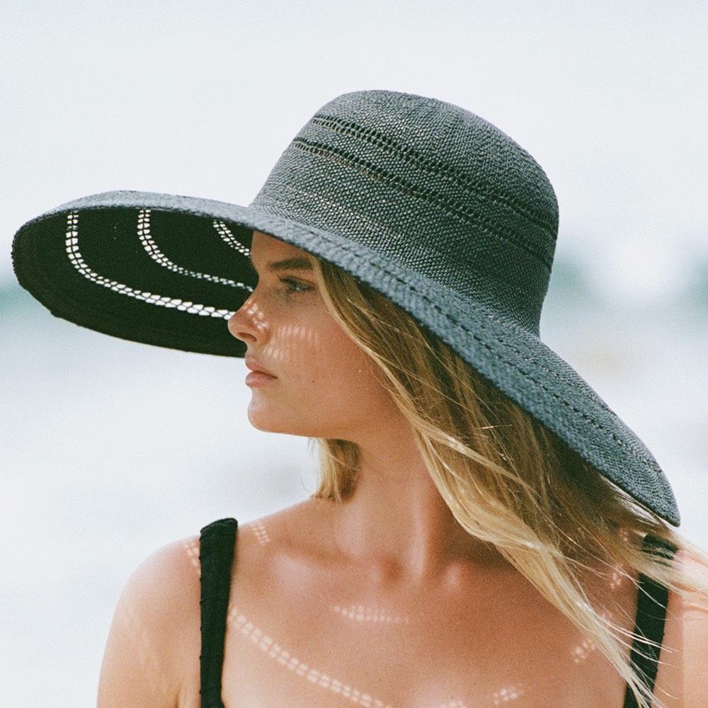 3162. FREE PEOPLE x Lack of Color Riviera Ultrawide Hat in Black Sz M NWT $159